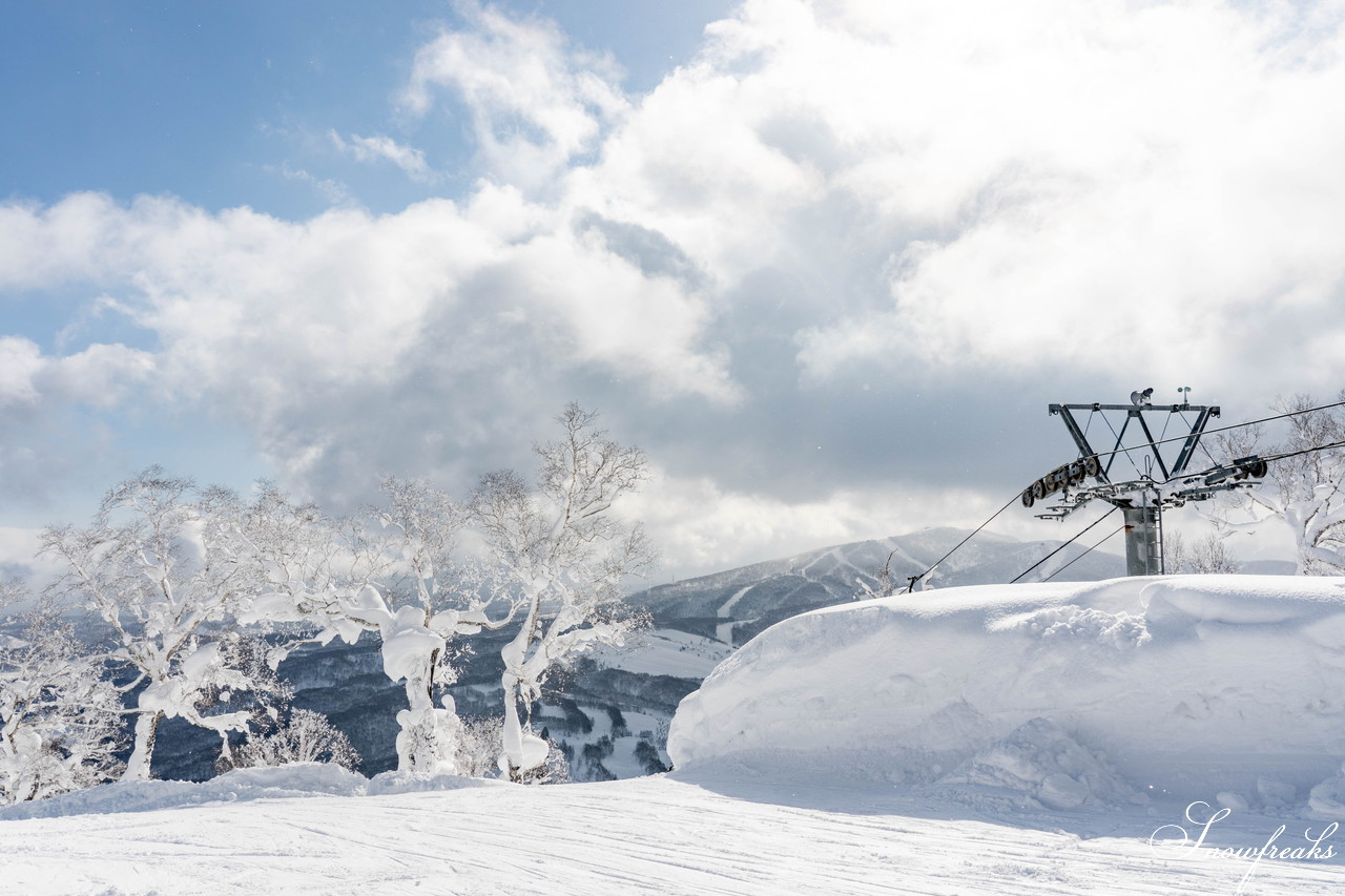 ルスツリゾート　2日間の吹雪の後の青空。たっぷり新雪が降り積もった樹氷林の中を滑る！